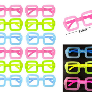 Fosforlu Kare Model Glow Parti Gözlüğü Karanlıkta Yanan Gözlükler 12 Adet (5286)
