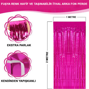 Fuşya Renk Ekstra Metalize Parlak Saçaklı Arka Fon Perde İthal A Kalite 1x2 Metre (5286)
