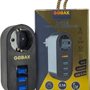 Gobax Termal Akım Korumalı Akıllı Priz 3xusb Li, Çocuk Korumalı, Led Işıklı, Yüksek Isıya Dayanıklı (5286)