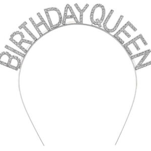 Gümüş Renk Kristal Taşlı Parlak Birthday Queen Yazılı Kraliçe Taç 16x17 cm (5286)