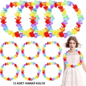 Hawaii Çiçekli Boyun Kolyesi - Renkli Tropikal Parti Leisi 12 Adet (5286)