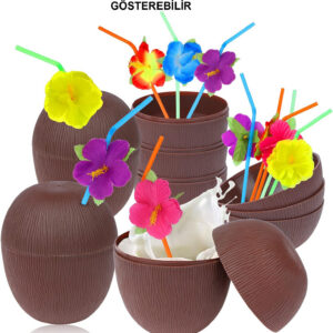 Hindistan Cevizi Hawaii Luau Aloha Pipetli İçecek Kabı Bardak 10x13 cm 1 Adet (5286)