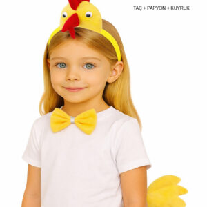 Horoz – Tavuk Kostüm Aksesuar Seti - Taç Papyon Kuyruk (5286)