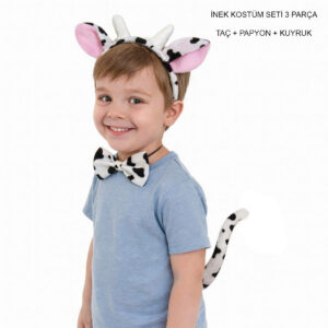 İnek Kostüm Aksesuar Seti 3 lü - Taç Papyon Kuyruk (5286)