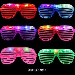 Işıklı Panjur Şeritli Led Parti Gözlüğü 6 Renk 6’lı Set (5286)