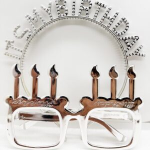 İt's My Birthday Yazılı Taç ve Mum Şekilli Gözlük Seti Gümüş Renk (5286)