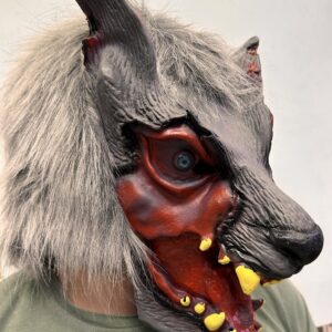 Kafaya Tam Geçmeli Lateks Dişli Ağzı Açık Kurt Maskesi (5286)