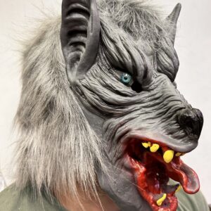 Kafaya Tam Geçmeli Lateks Dil Çıkaran Mavi Gözlü Kurt Maskesi (5286)