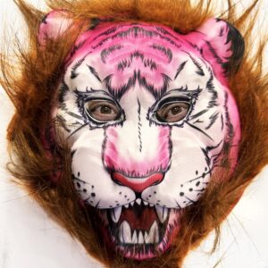 Kahverengi Saçlı Pembe Yüz Kurt Maske Kaplan Maske Mega Peluş 26 No (5286)