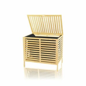 KALIN AHŞAP BAMBU KİRLİ ÇAMAŞIR SEPETİ SİYAH KUMAŞ ÇANTALI SEPET=50X38X55CM (5286)