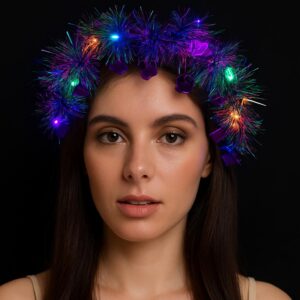 Kalp Püsküllü Gece Parıltısı 3 Modlu LED'li Işıklı Taç Mor Renk (5286)