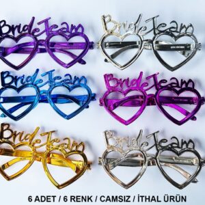 Kalpli Bride Team Gözlük Seti 6 Renk - Kına &amp; Düğün Partileri İçin (5286)