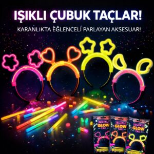 Karanlıkta Parlayan Glow Taç Seti 12 Adet – Yıldız Kalp Ay Çiçek (Her Model 3 Adet) (5286)