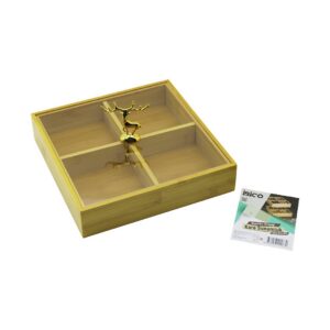 KARE 4 BÖLMELİ=2IN1=BÖLMESİZ ÇOK AMAÇLI KUTU AHŞAP BAMBU SERVİS SUNUM TEPSİ - TAHTASI 22X22X5CM (5286)