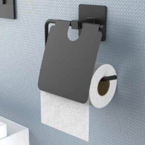 Kendiliğinden Yapışkanlı Siyah Paslanmaz Metal Kapaklı Tuvalet Kağıtlığı Aparatı (5286)