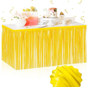 Kendinden Yapışkanlı Makaron Sarı Püsküllü Masa Eteği – 75 x 275 cm Parti Süslemesi (5286)