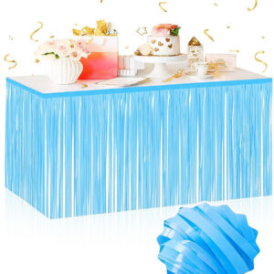 Kendinden Yapışkanlı Makaron Mavi Püsküllü Masa Eteği – 75 x 275 cm Parti Süslemesi (5286)
