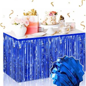 Kendinden Yapışkanlı Mavi Metalize Püsküllü Masa Eteği – 75 x 275 cm Parti Süslemesi (5286)