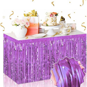 Kendinden Yapışkanlı Mor Metalize Püsküllü Masa Eteği – 75 x 275 cm Parti Süslemesi (5286)