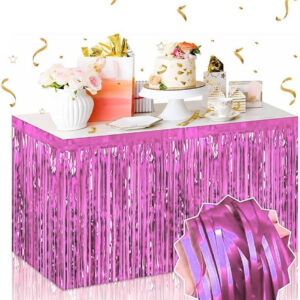 Kendinden Yapışkanlı Pembe Metalize Püsküllü Masa Eteği – 75 x 275 cm Parti Süslemesi (5286)