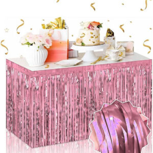 Kendinden Yapışkanlı Rose Gold Metalize Püsküllü Masa Eteği – 75 x 275 cm Parti Süslemesi (5286)