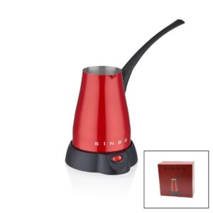 KIRMIZI ELEKTİRKLİ CEZVE TÜRK KAHVE MAKİNESİ 5 FİNCAN - 400ML HAZNE PASLANMAZ ÇELİK 360 DERECE DÖNEBİLME SCM-2960 (5286)