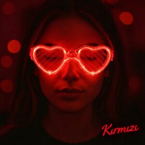 Kırmızı LED Işıklı Kalp Gözlük – 3 Modlu Parti - Glow Gözlüğü (5286)