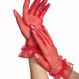 Kısa Boy Likralı Güpürlü Yetişkin Tül Eldiven Kırmızı Renk (5286)