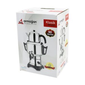 KLASİK ÇAY SETİ=DEMLİK - SU KAZANI ELEKTRİKLİ SEMAVER 60 BARDAK 6LT - TEK MUSLUK 1500W GİZLİ REZİSTANS (5286)