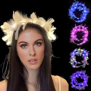 Led Işıklı Rengarenk Yanan 3 Fonksiyonlu Otrişli Parti Tacı Beyaz Renk 12x12 cm (5286)