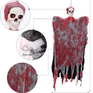 Led Işıklı Kahkaha Atan Sesli Sensörlü Ürpertici Kuru Kafa Kanlı Korku Hayalet Saçaklı Dekor 90x50 cm (5286)