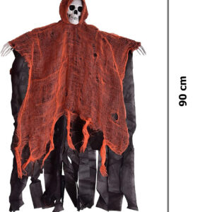 Led Işıklı Kahkaha Atan Sesli Sensörlü Ürpertici Kuru Kafa Korku Hayalet Saçaklı Dekor 90x50 cm (5286)