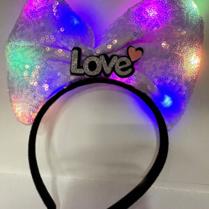 Led Işıklı 3 Farklı Fonksiyonda Yanan Gümüş Love Yazılı Lila Fiyonk Taç 20X17 cm (5286)