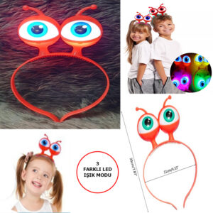 Led Işıklı &amp; Pilli 3 Farklı Modda Yanan Uzaylı Göz Parti Tacı Kırmızı Renk 18x12 cm (5286)