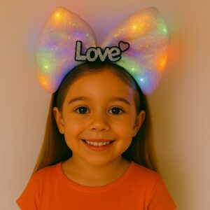 LED Işıklı Love Yazılı Pembe Fiyonk Taç – Kız Çocuk Parti Tacı (5286)