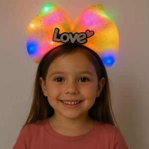 LED Işıklı Love Yazılı Sarı Fiyonk Taç – Kız Çocuk Parti Tacı (5286)