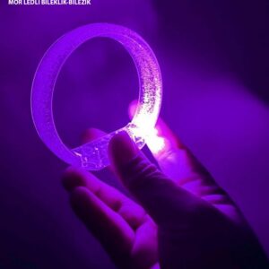 Mor Led Işıklı Baskı Yapılabilen Pilli Bileklik Bilezik 1,5 cm Genişlik (5286)