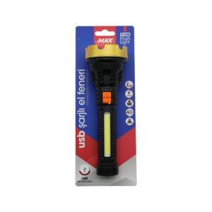 ORTA=19CM 2İN1= OSL LED - COB LED USB ŞARJLI EL FENERİ 3-KADEME IŞIK - FLAŞÖR ŞARJ GÖSTERGE (5286)