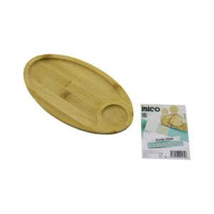OVAL 2 BÖLMELİ=1+1 AHŞAP BAMBU SERVİS SUNUM TEPSİ - TAHTASI MİNİ TEPSİ 25 X 14 X 1.4CM (5286)