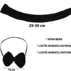 Peluş Siyah Renk Kuyruk ve Papyon Yetişkin Çocuk Uyumlu (5286)