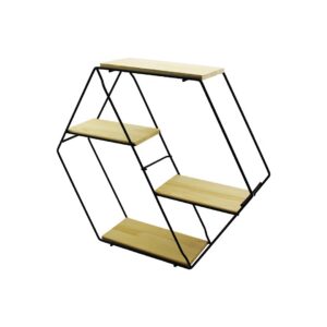 PETEK - 4 KATLI METAL İSKELETLİ - AHŞAP RAFLI DEKORATİF RAF 60 X 14 X 53 Cm (5286)