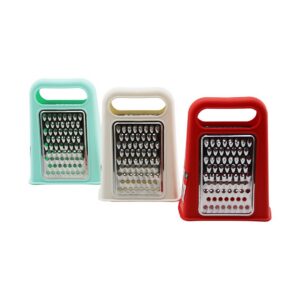 PİRAMİT METAL MUTFAK RENDESİ ÇİFT YÖNLÜ RENKLİ PLASTİK ÜSTTEN TUTMALI (5286)