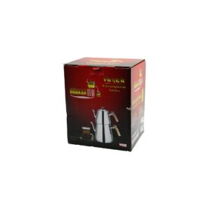 PRAMİT MİNİ BOY ÇELİK ÇAYDANLIK SETİ - TAKIMI RENKLİ BAKALİT KULP ÜST DEMLİK: 0.9LT - ALT SULUK: 1.5LT KENDİNDEN SÜZGEÇLİ (5286)