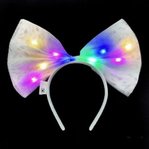 Rengarenk Led Işıklı Fiyonk Şekilli Tül Parti Tacı Beyaz Renk 25x25 cm (5286)