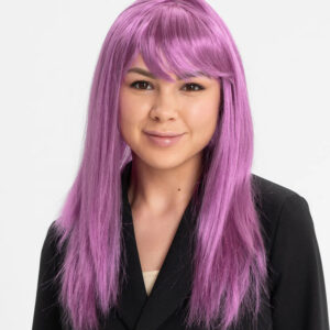 Rose Pembe Renk Düz Kesim Uzun Parti Peruğu Takma Saç (5286)