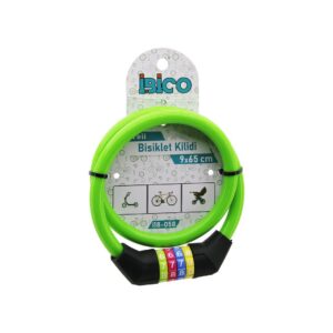 ŞİFRELİ İNCE BİSİKLET KİLİT ÇELİK TEL YEŞİL RENKLİ KILIF 9MMX65CM (5286)