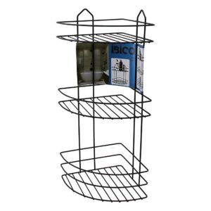 SİYAH  3 KATLI - ÜÇGEN METAL BANYO KÖŞELİK - DUŞKABİN RAF (5286)