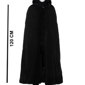 Siyah Kapüşonlu 120 cm Pelerin ve Beyaz Boyanabilir Tam Yüz Maske (5286)