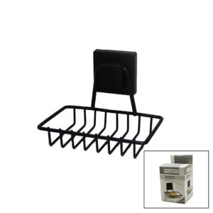 SİYAH - METAL KATI SABUNLUK KARE GÜÇLÜ YAPIŞKANLI 11X12.5X11CM (5286)