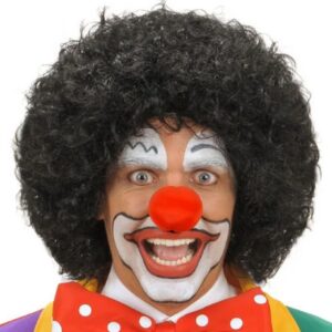 Siyah Renk Kıvırcık Afro Bonus Peruk Saç ve Kırmızı Sünger Burun Seti (5286)